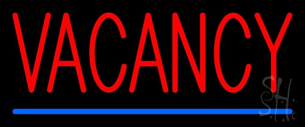 Red Vacancy with Blue Line LED Neon Sign 10 x 24 inches, Black Square Cut Acrylic Backing, with Dimmer I2475