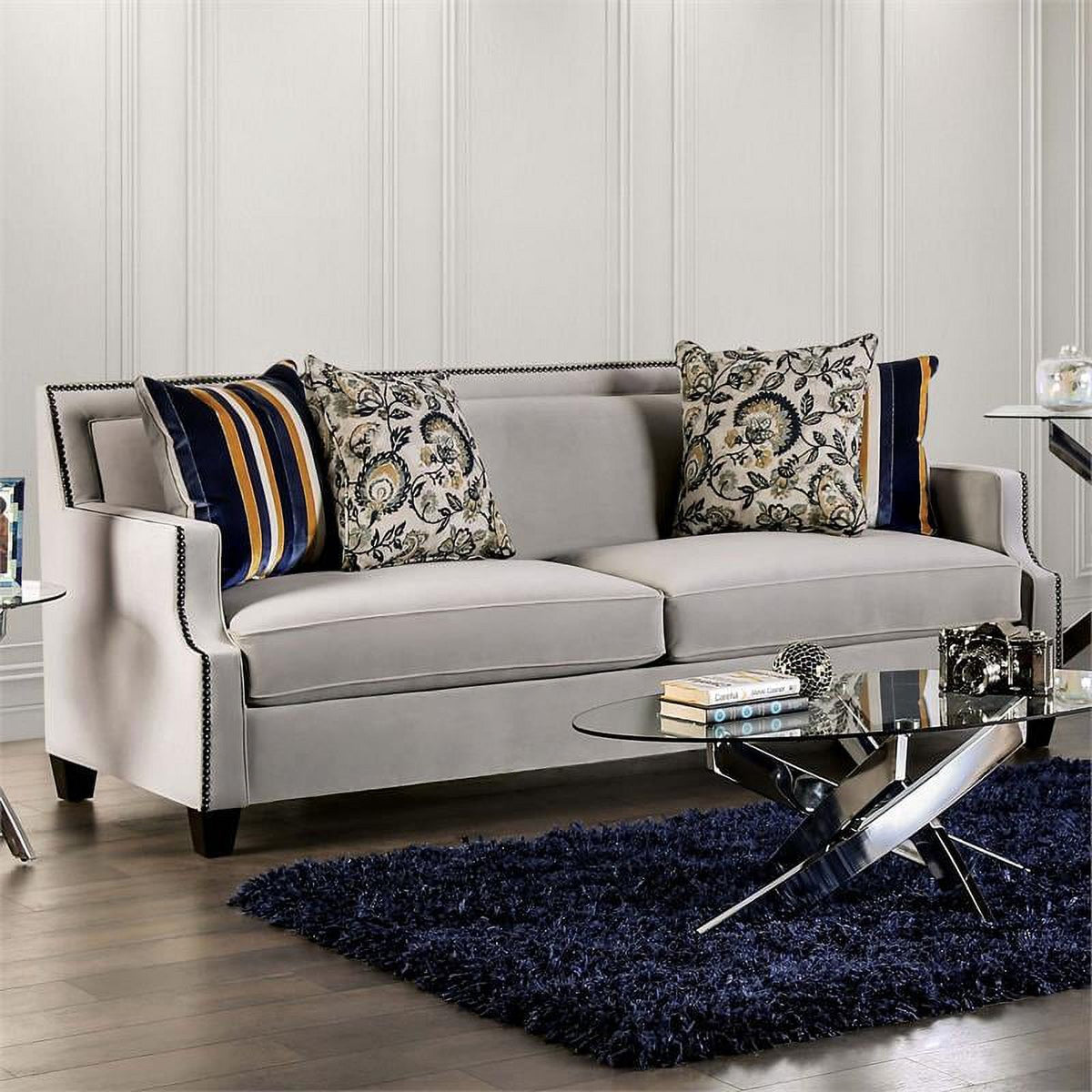 Light Gray Fabric Nailhead Sofa F552