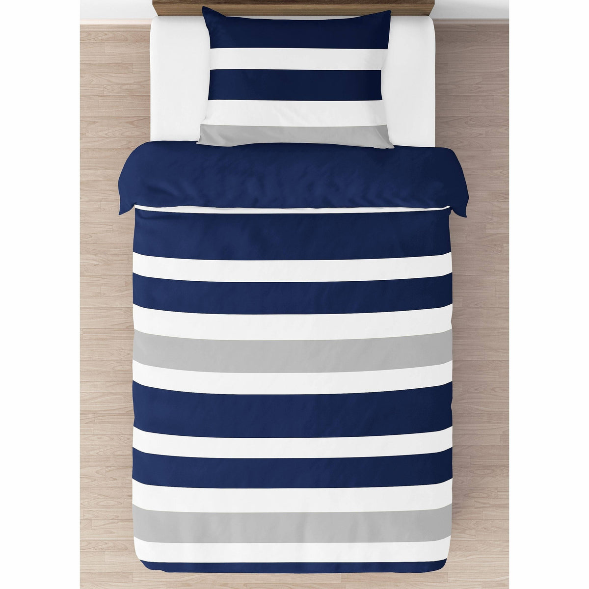 Navy Gray Stripe Bedding Set Twin 4pc E828