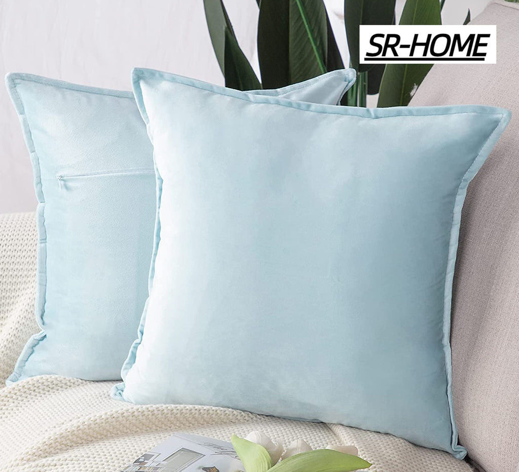 Set of 2 Super Soft Velvet Decorative Throw Pillow Covers Square with Fringe Cushion Case W19405
