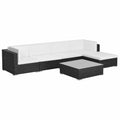 6 Piece White Cushioned Poly Rattan Patio Conversation Set with Coffee Table O909