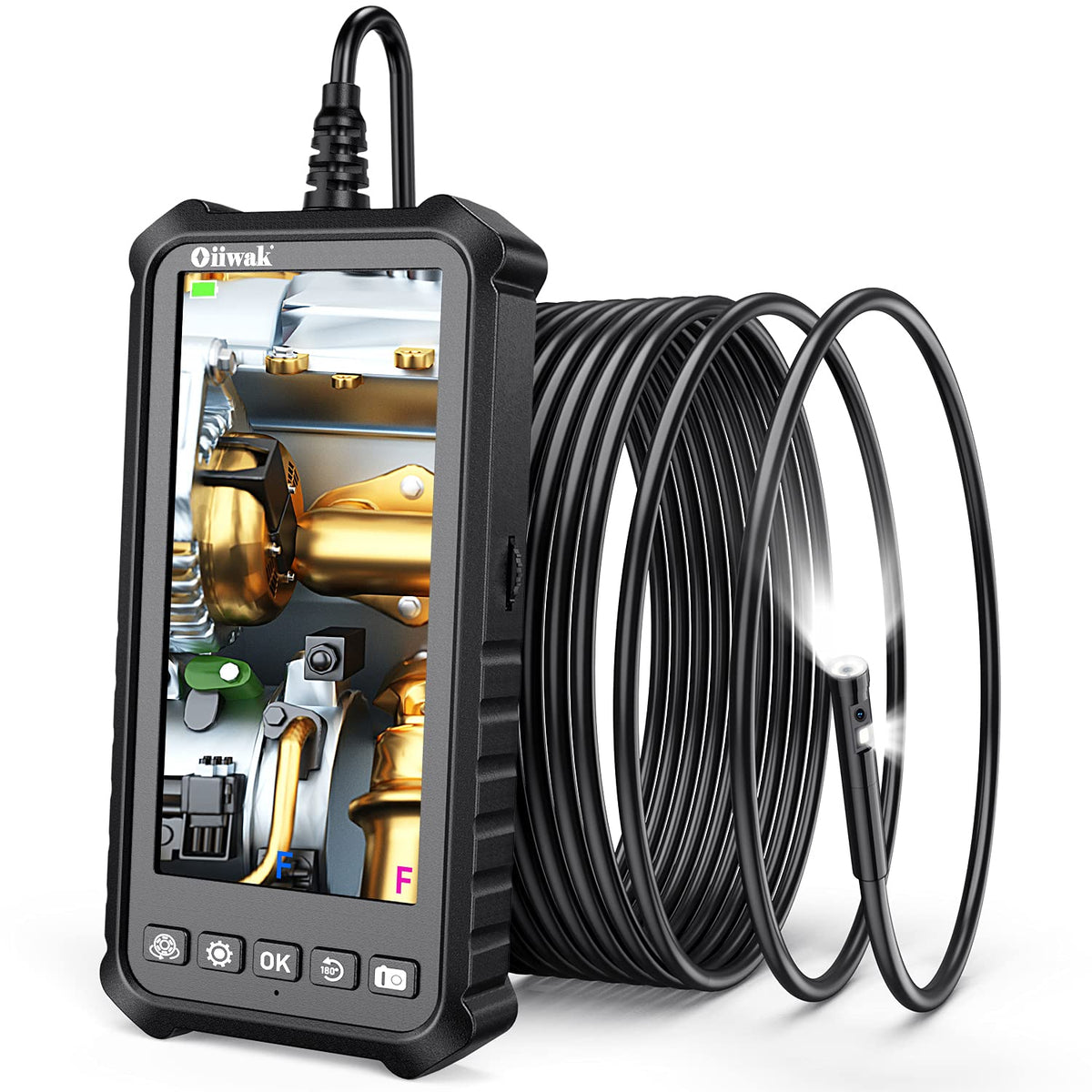 Dual Lens Endoscope Camera 1080P 5.18 IPS Screen 5mm IP67 Waterproof Snake Camera with 7 LED Lights 32GB Card 16.5FT S62775