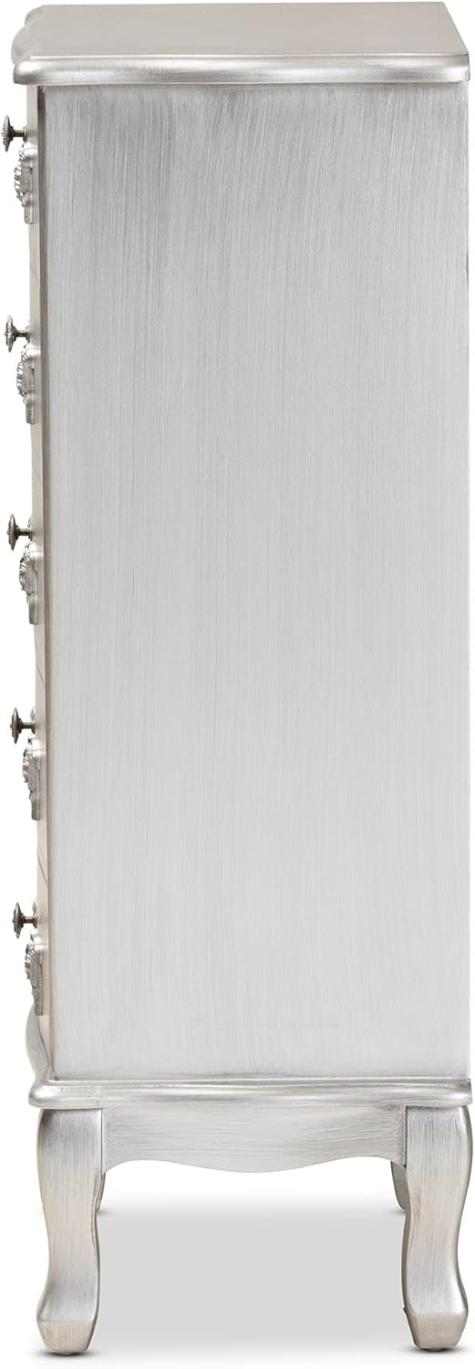 Brushed Silver Finished Wood 5-Drawer Chest X8322
