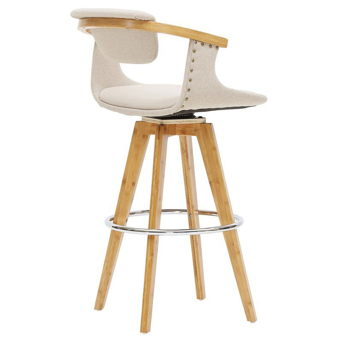 Beige Fabric Bamboo Counter Stool I809