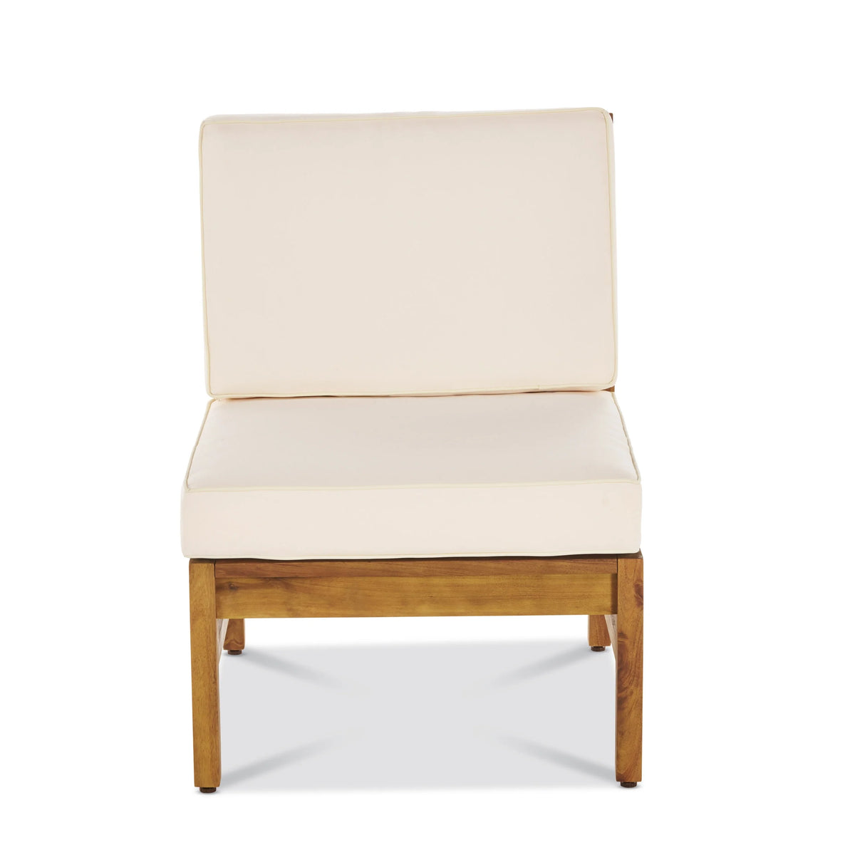 Teak and Cream Acacia Wood 6 Seater Sectional Sofa and Club Chair Chat Set with Cushions C844023