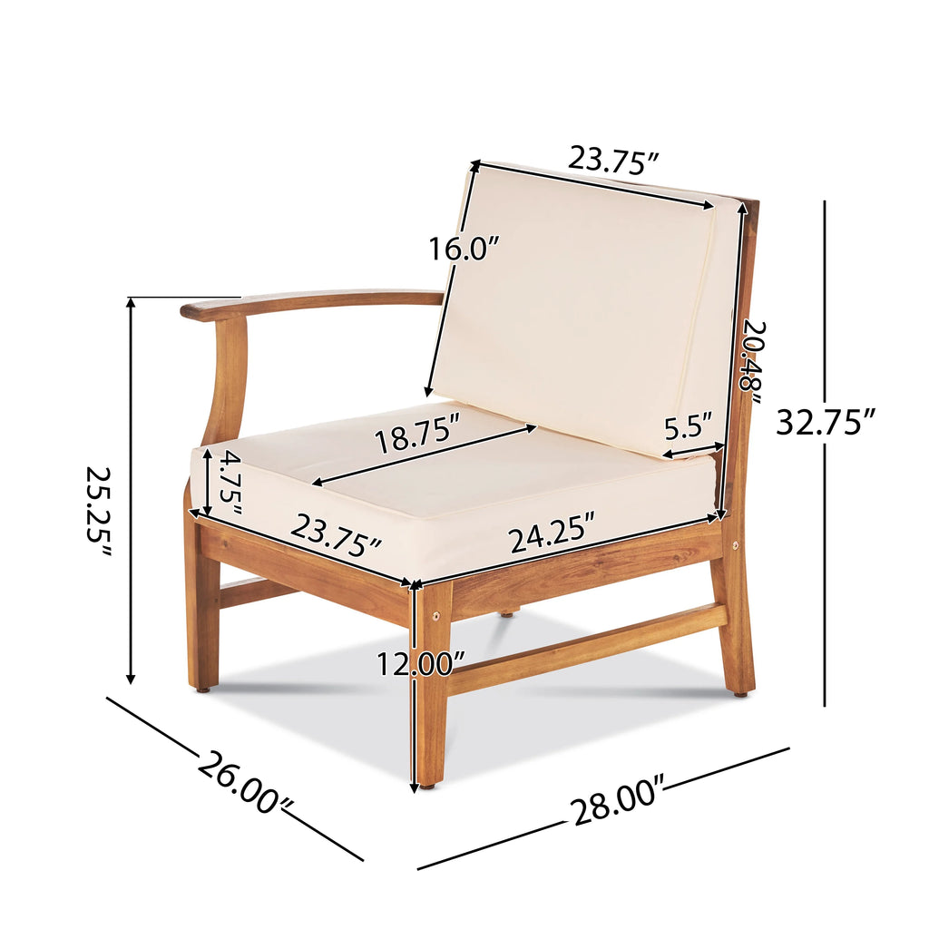 Teak and Cream Acacia Wood 6 Seater Sectional Sofa and Club Chair Chat Set with Cushions C844023