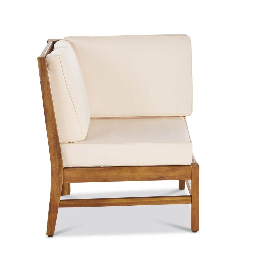 Teak and Cream Acacia Wood 6 Seater Sectional Sofa and Club Chair Chat Set with Cushions C844023