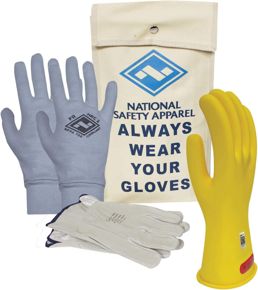 Class 0 Red Rubber Voltage Insulating Glove Premium Kit with FR Knit Glove and Leather Protectors N574482