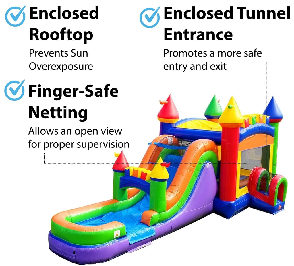 Rainbow Inflatable Water Slide Bounce House Combo with Blower L3391
