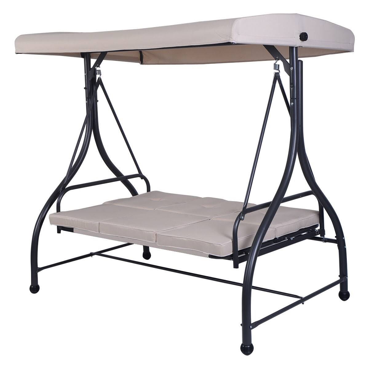 Beige Outdoor Swing Canopy Hammock 3 Seats J930476