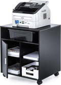 Black Wood Printer Stand with Storage Shelves and Door D756