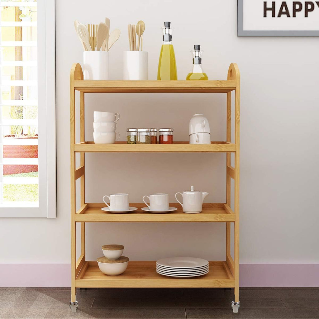 4-Tier Bamboo Storage Utility Cart with Wheels B88380