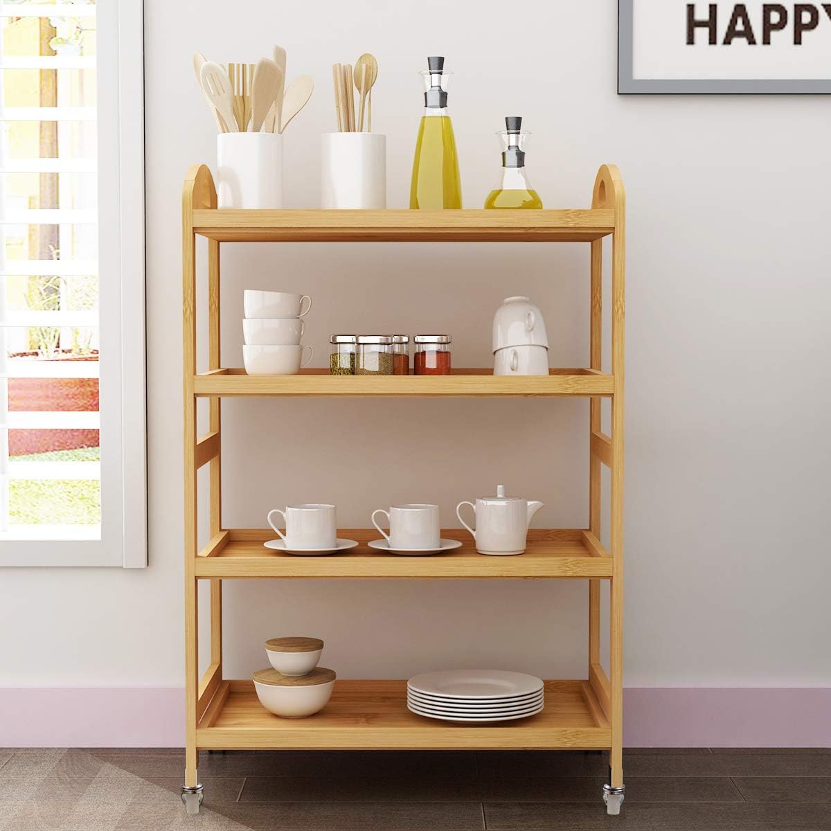 4-Tier Bamboo Storage Utility Cart with Wheels B88380
