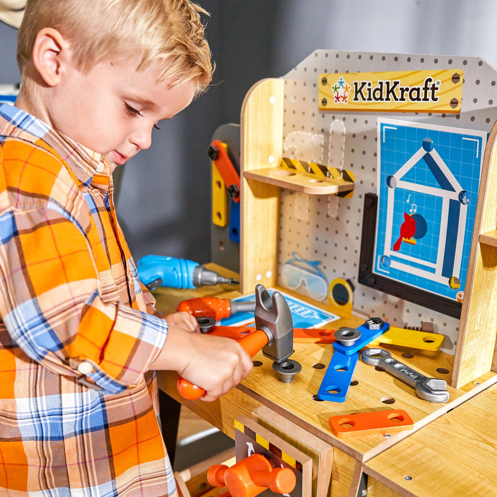 Wooden Play Workbench with 40+ Accessories and Working Drill L534897