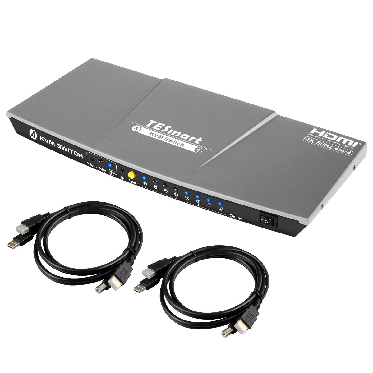 4 Port HDMI KVM Switch with Audio Output, 4K 60Hz, Includes 2 Cables K256999