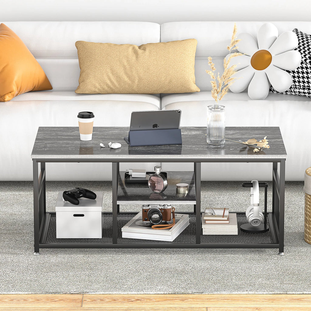 Charcoal Grey Rectangle Coffee Table with Storage Shelf C858835