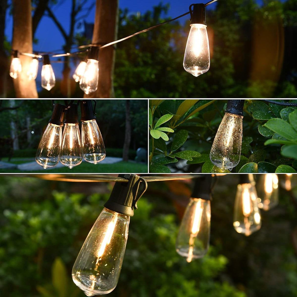 60FT 2 Pack Outdoor String Lights LED Patio Lights Waterproof with 32 Large Vintage Bulbs B73513
