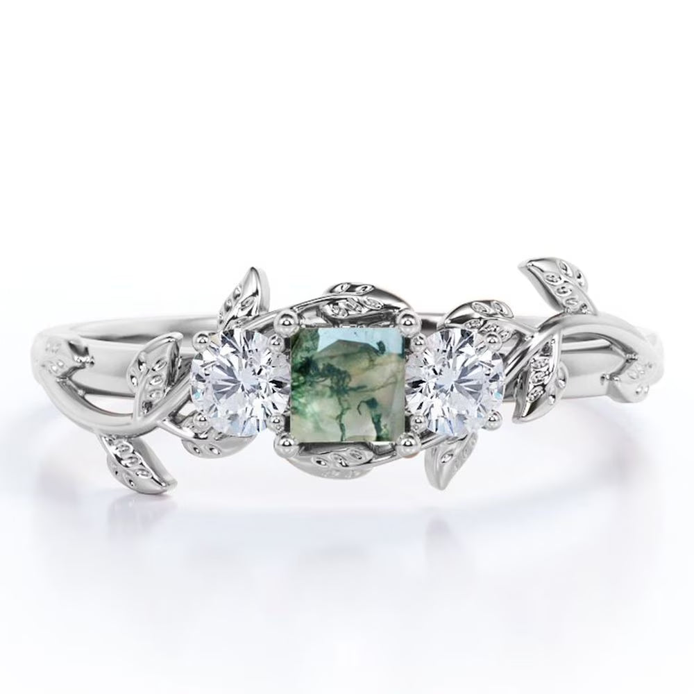 18K White Gold Plating over Silver Three Stone Engagement Ring A644376