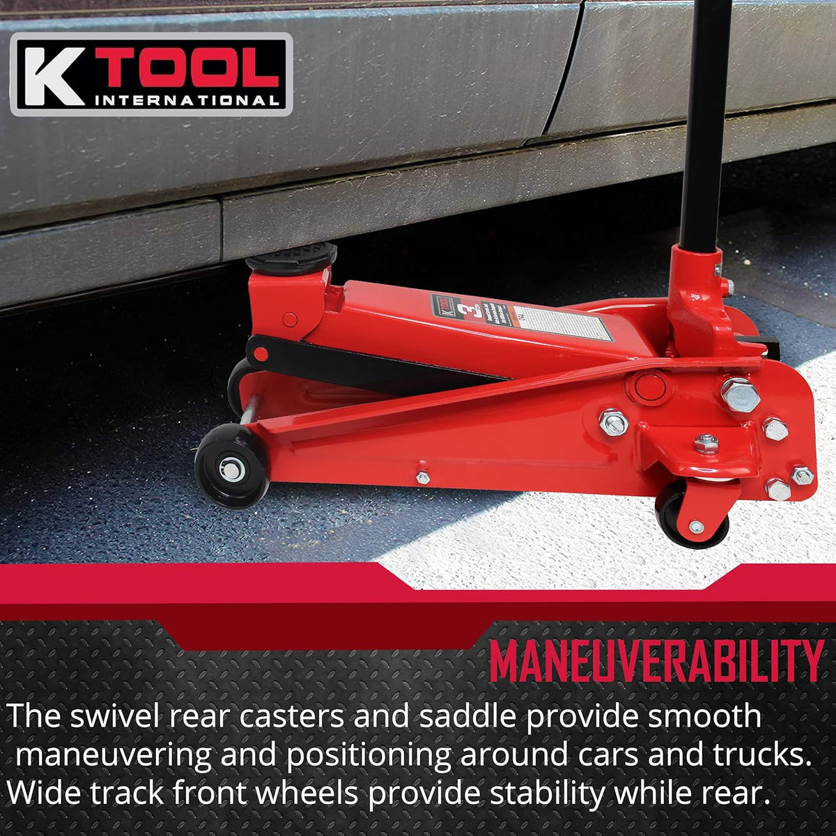 3 Ton Compact Floor Jack with Swivel Rear Casters E15384