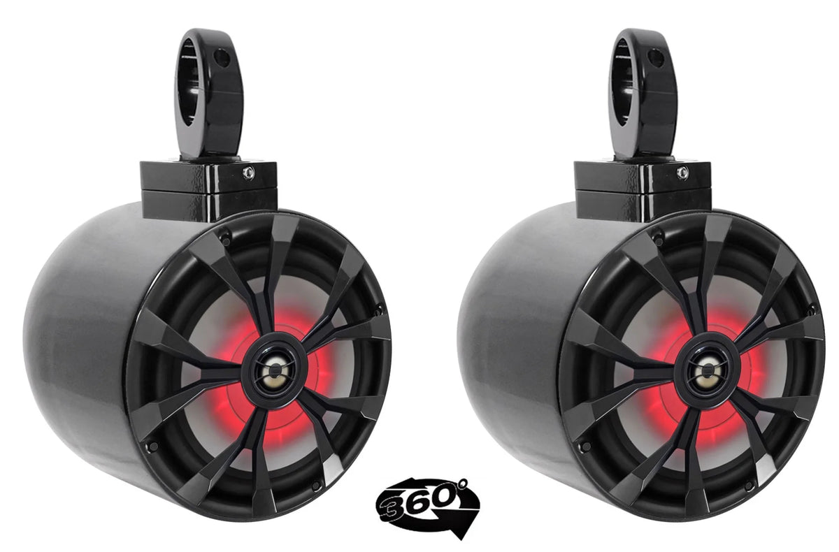 8" LED 900 Watt 360° Swivel Black Aluminum Wakeboard Tower Speakers R742523