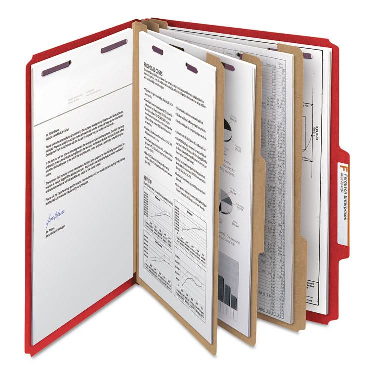 Bright Red Letter Size Classification Folders with Fasteners, 10/Box X8707