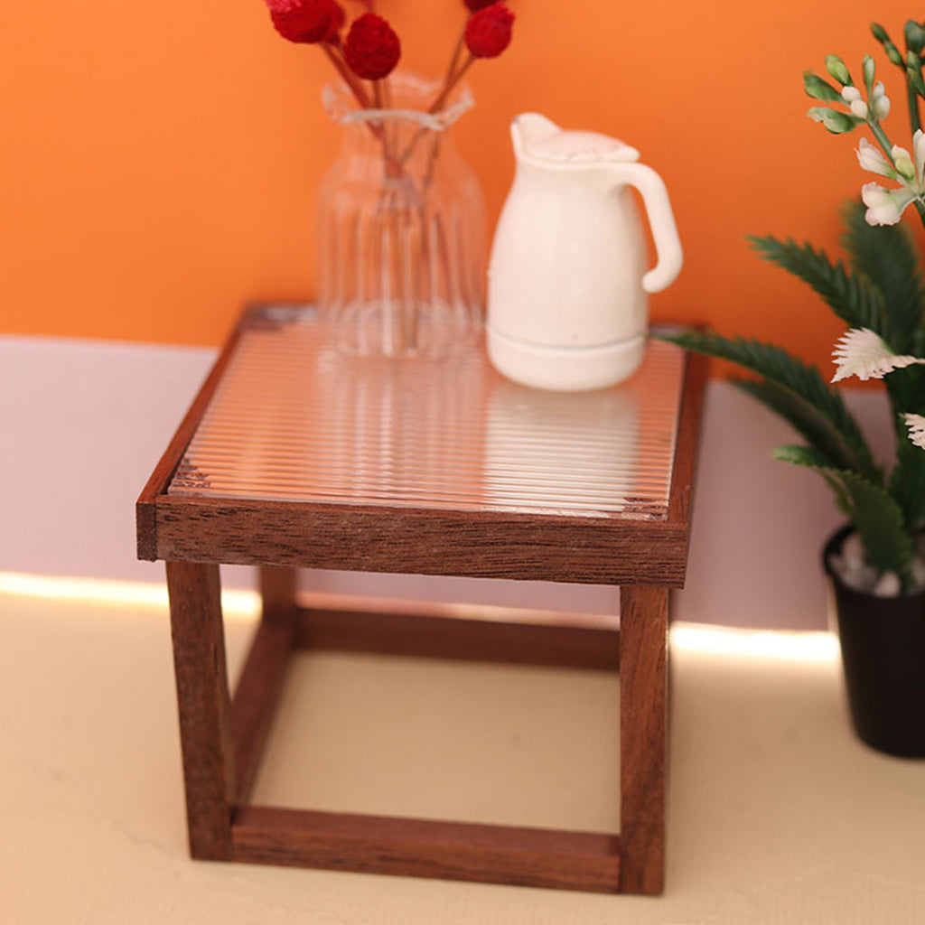 Mini Table Acrylic Black Walnut Wood for 1/12 Doll House Y144