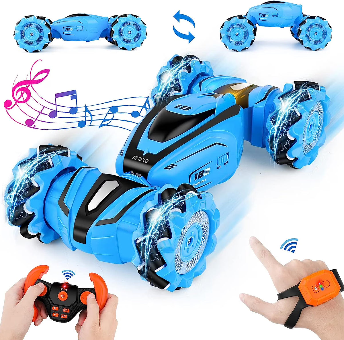 Blue 2.4Ghz Rechargeable RC Stunt Car Q3483