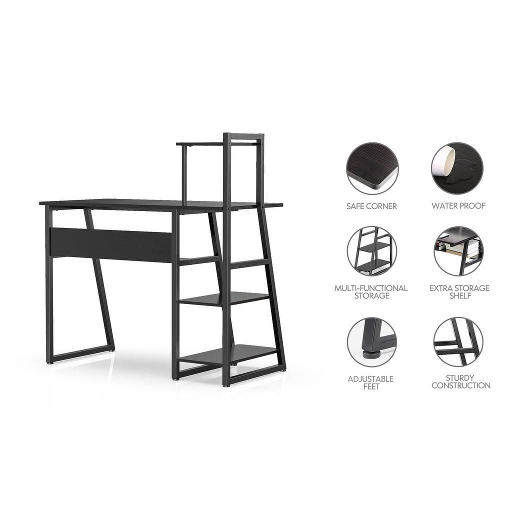 Black Computer Desk with Bookshelf R682219