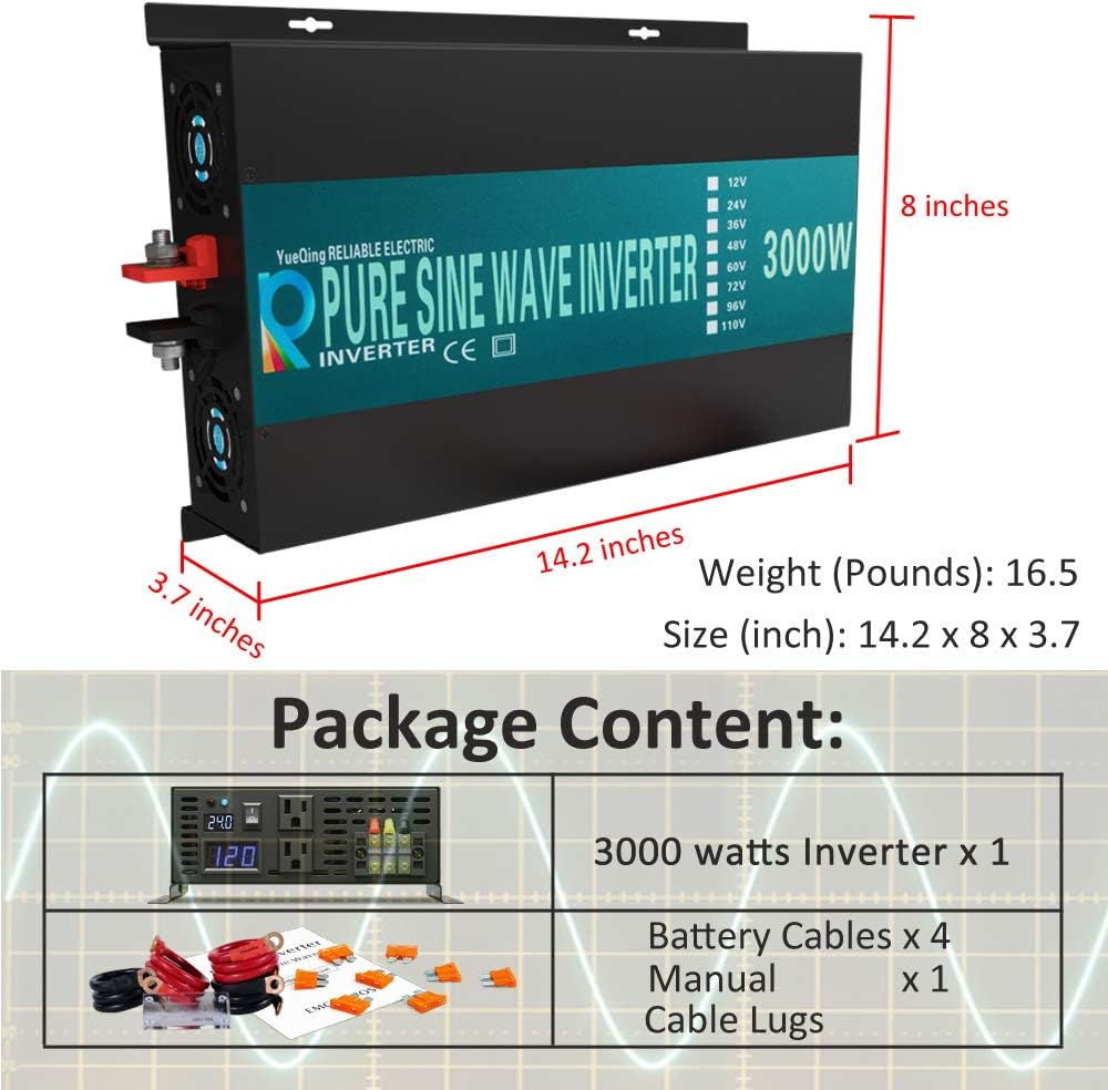 3000W 48V 120V Pure Sine Wave Power Inverter with 2 AC Outlets L394247