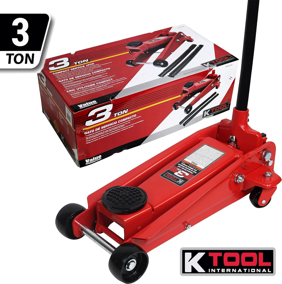 3 Ton Compact Floor Jack with Swivel Rear Casters E15384