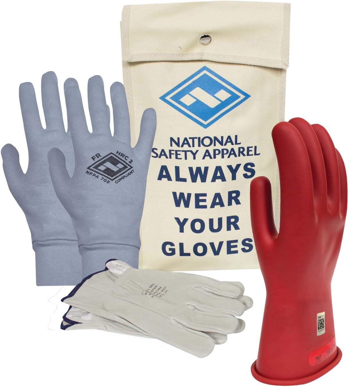 Class 0 Red Rubber Voltage Insulating Glove Premium Kit with FR Knit Glove and Leather Protectors N574482