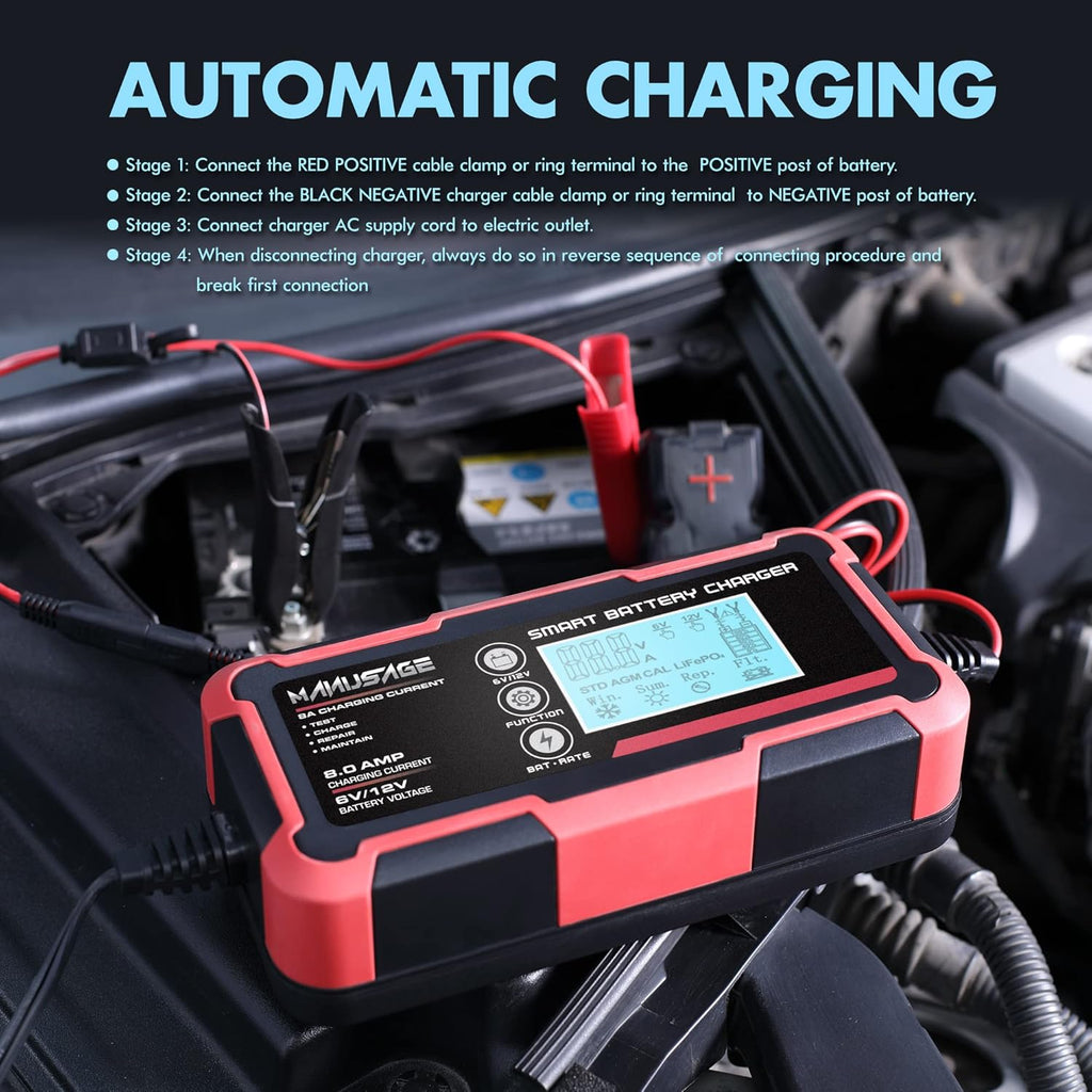 8-Amp 6V and 12V Portable Battery Charger Q474