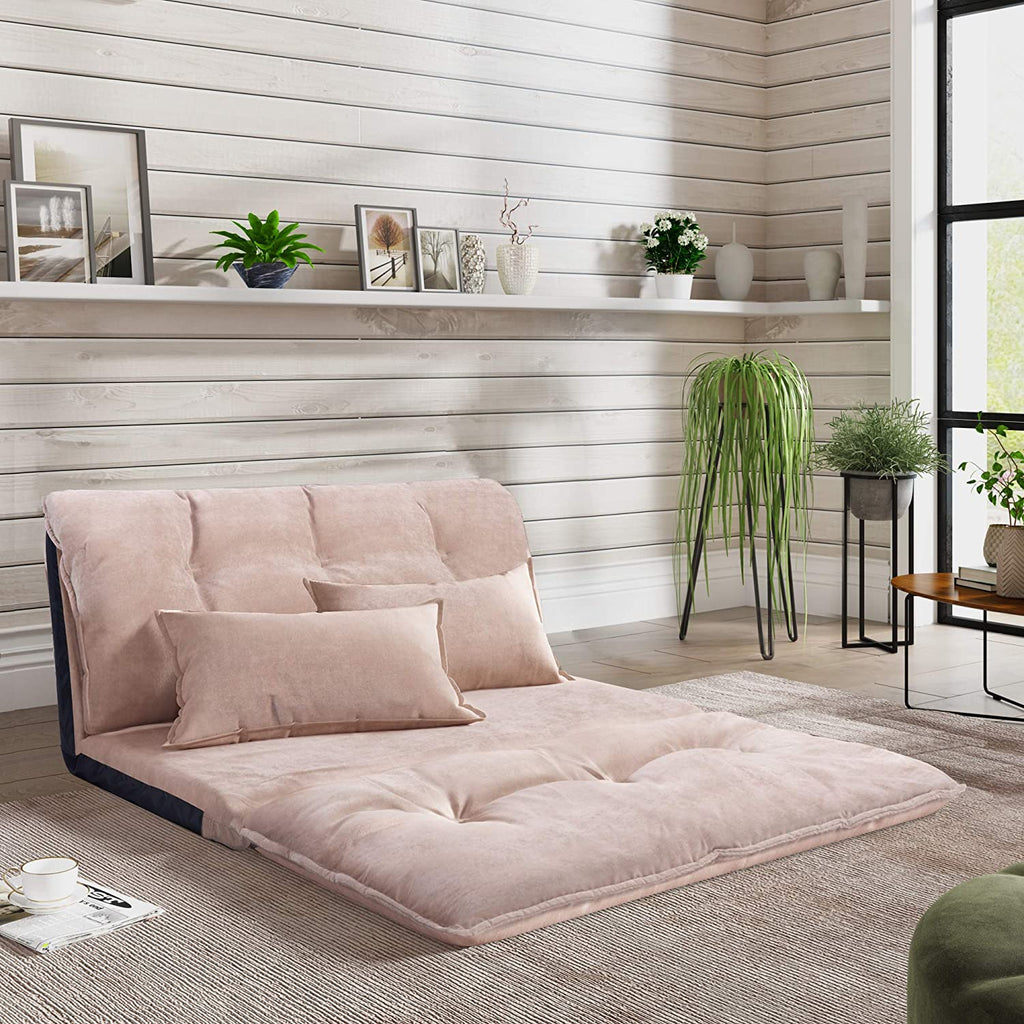 Beige Adjustable Floor Sofa Bed with 2 Pillows O50120