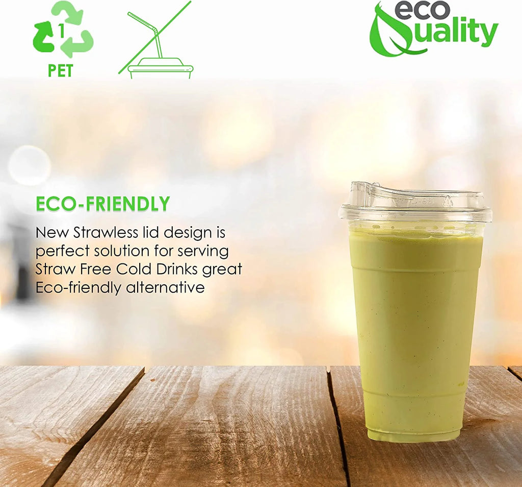 14 oz Clear Plastic Disposable Cups with Sip Through Lids K208