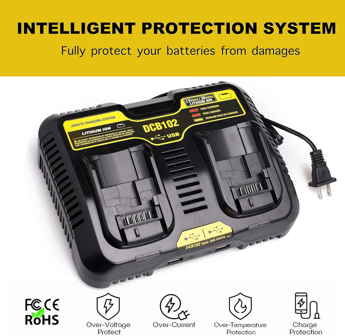 Dual Charger Replacement with 2 USB Ports, Pack of 2 O772060