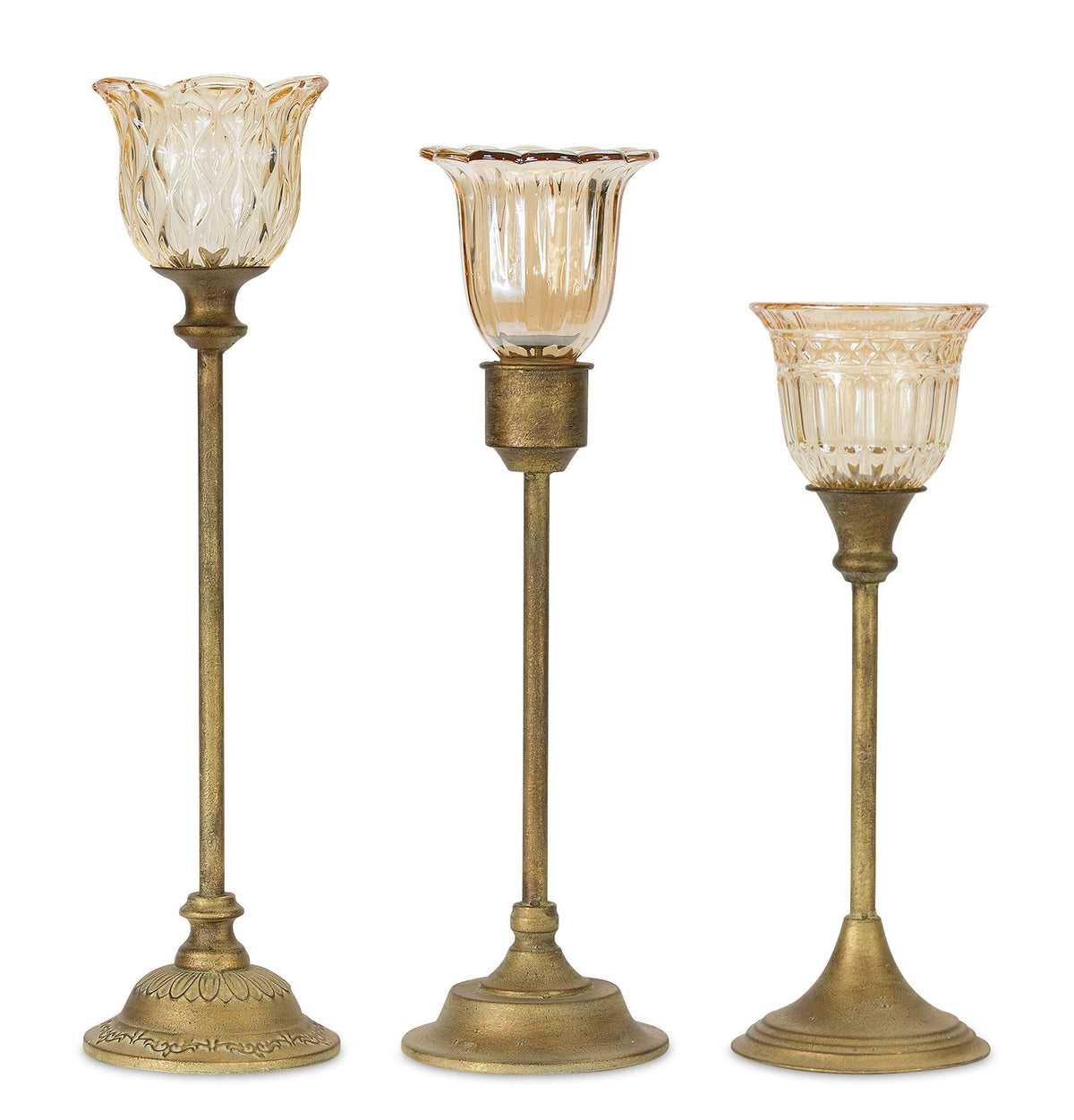Candle Holder Set of 3 Metal Glass A99672