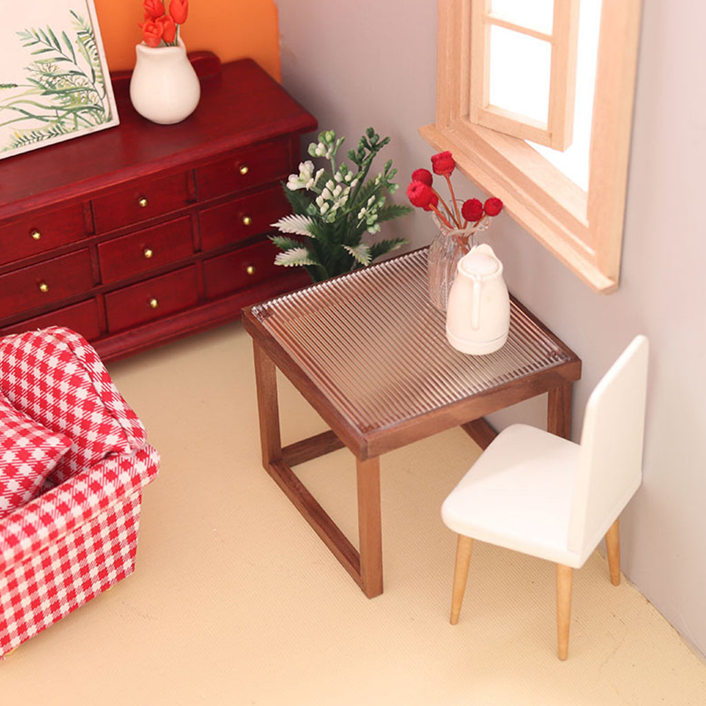 Mini Table Acrylic Black Walnut Wood for 1/12 Doll House Y144