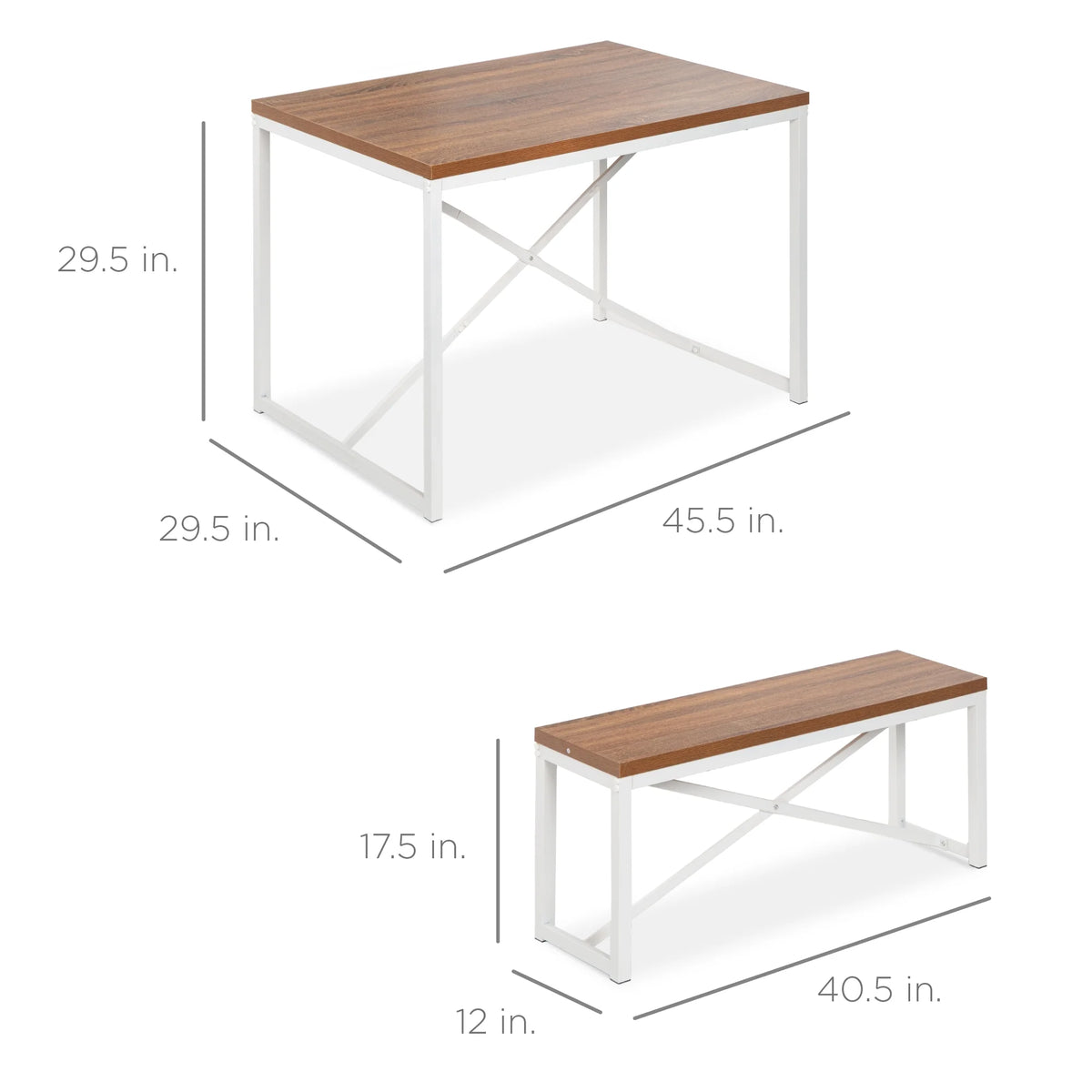 Brown/White 3-Piece Dining Furniture Set with 2 Benches A2934