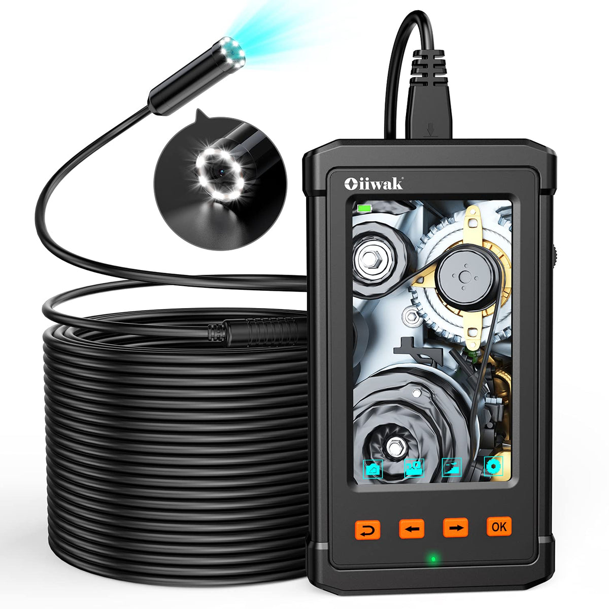 Dual Lens Endoscope Camera 1080P 5.18 IPS Screen 5mm IP67 Waterproof Snake Camera with 7 LED Lights 32GB Card 16.5FT S62775