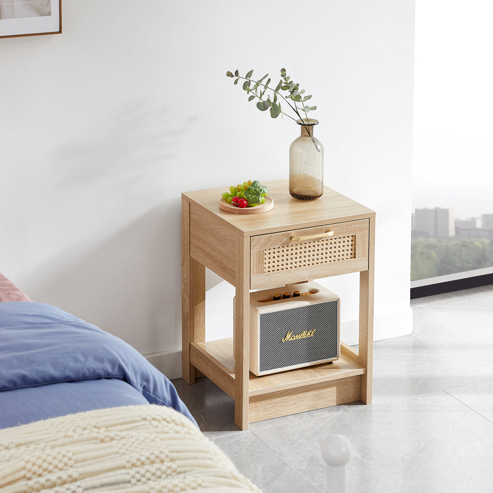 Rattan Nightstand with Drawer and Shelf C2527
