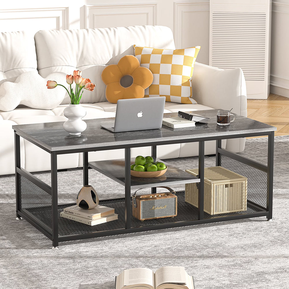 Charcoal Grey Rectangle Coffee Table with Storage Shelf C858835