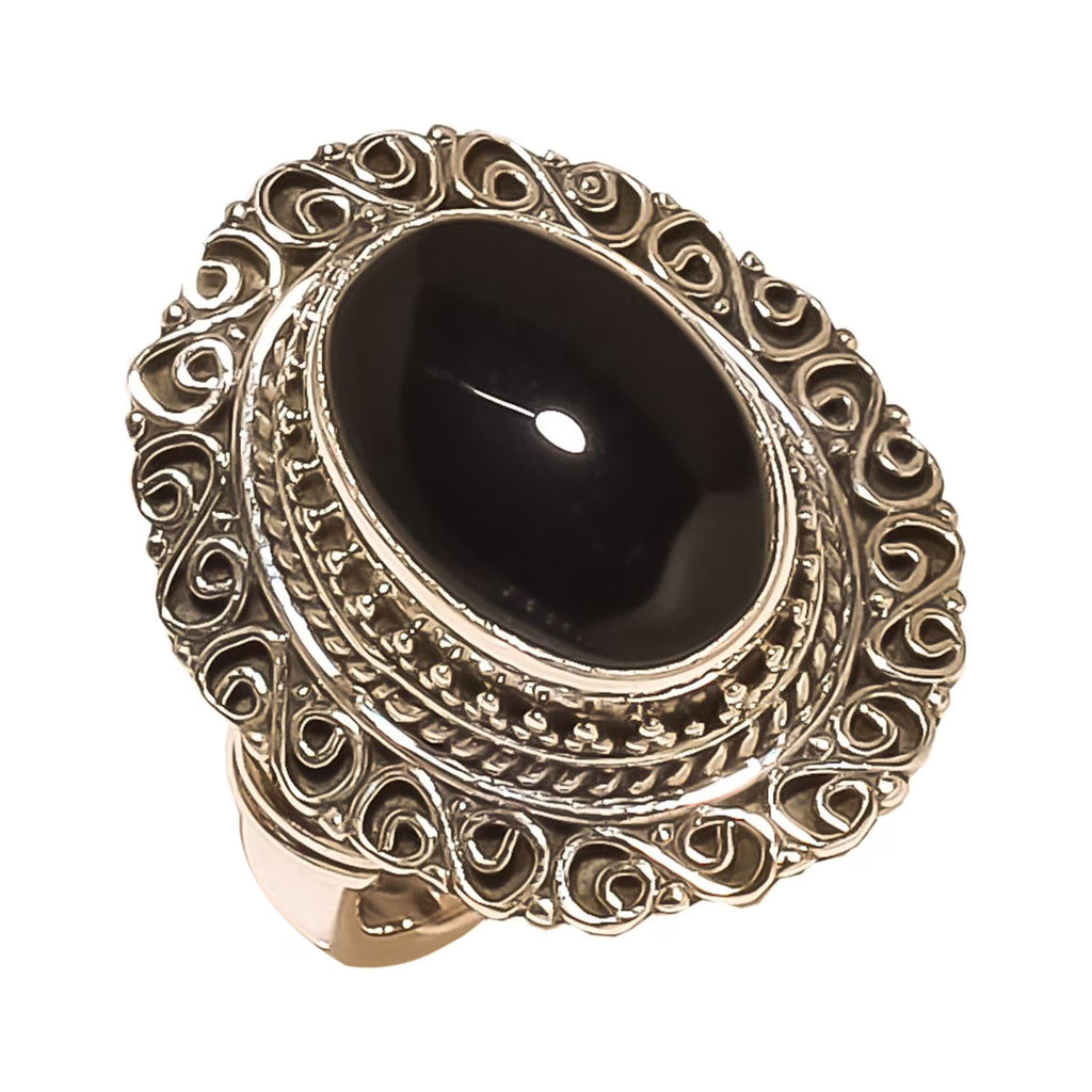 Black Onyx Solid 925 Sterling Silver Ring L48798