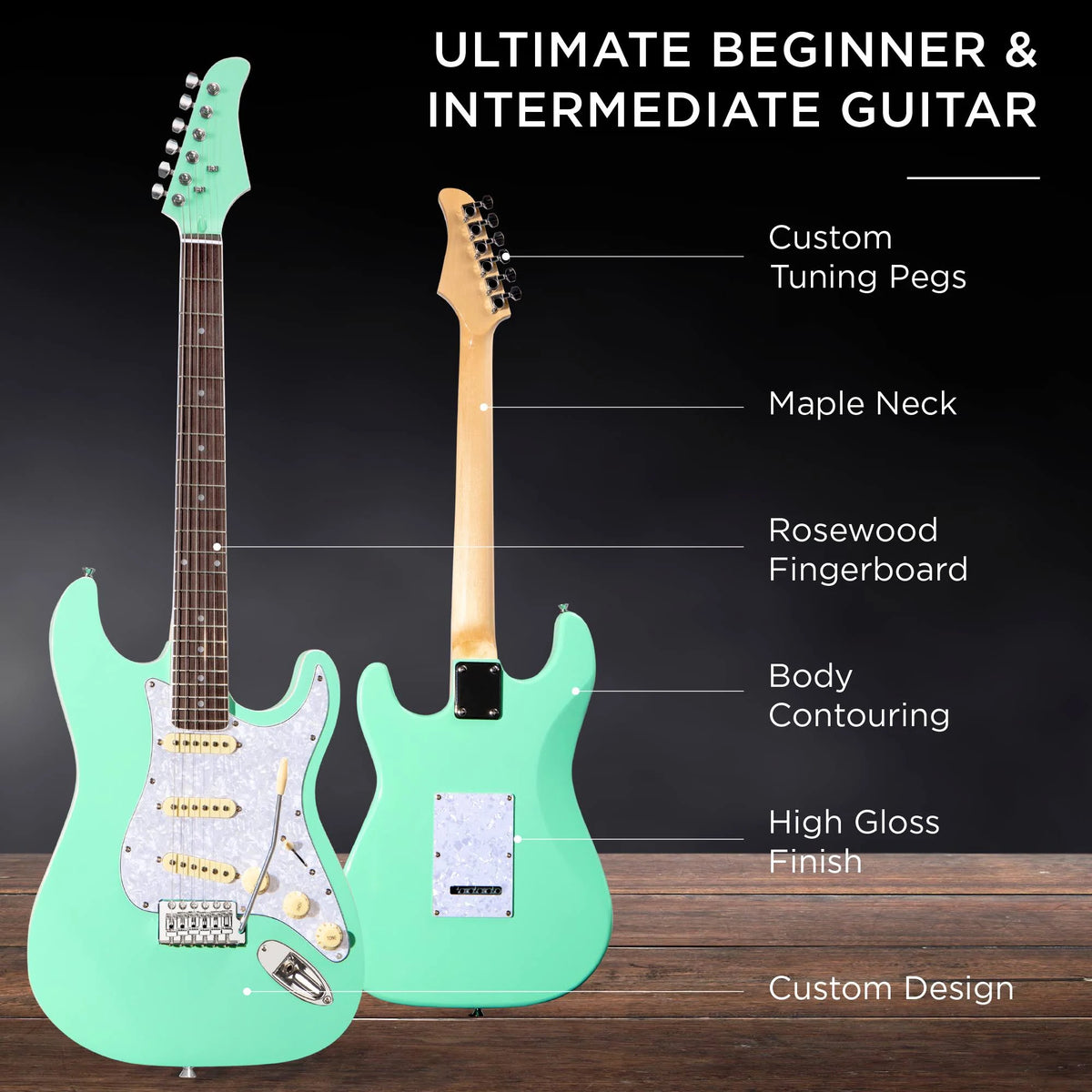 Full Size Beginner Electric Guitar Kit with Case, Strap, Amp, Whammy Bar M40444