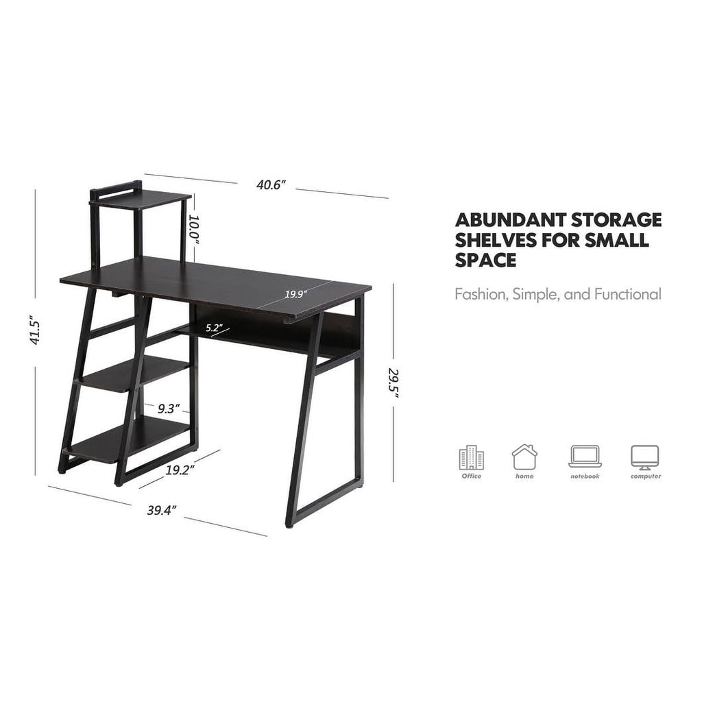 Black Computer Desk with Bookshelf R682219