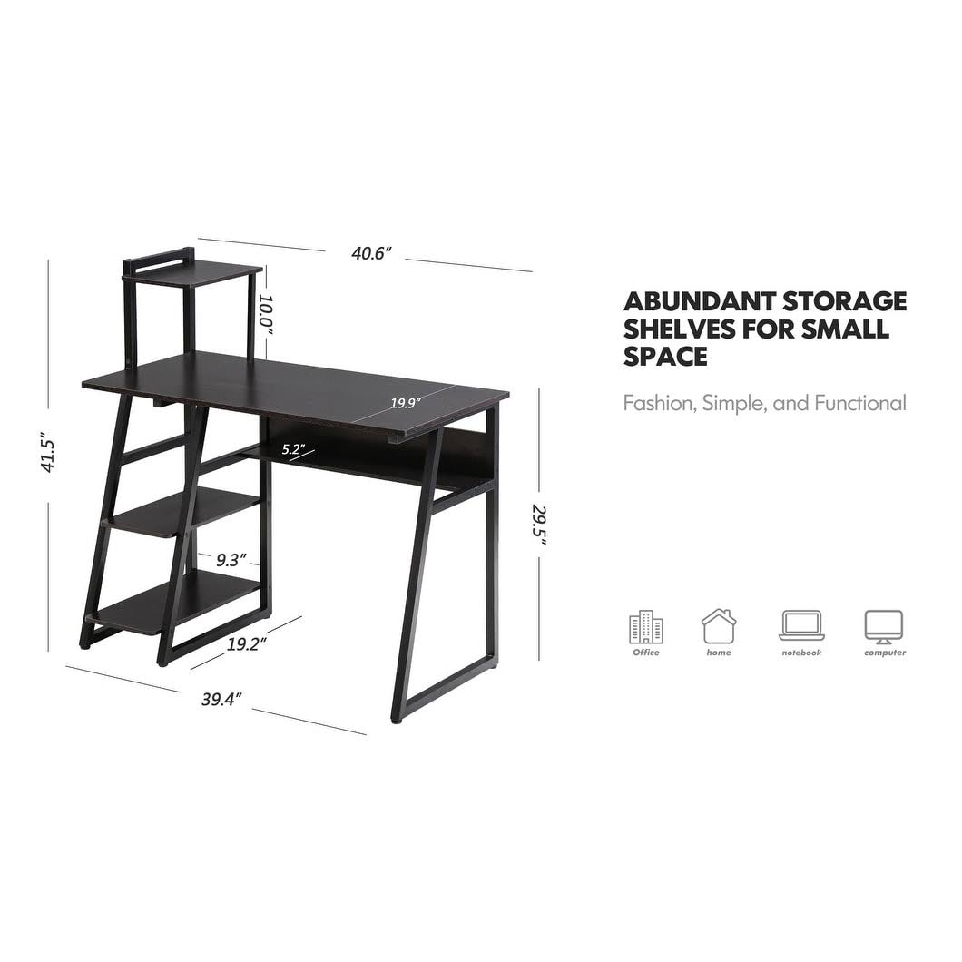 Black Computer Desk with Bookshelf R682219