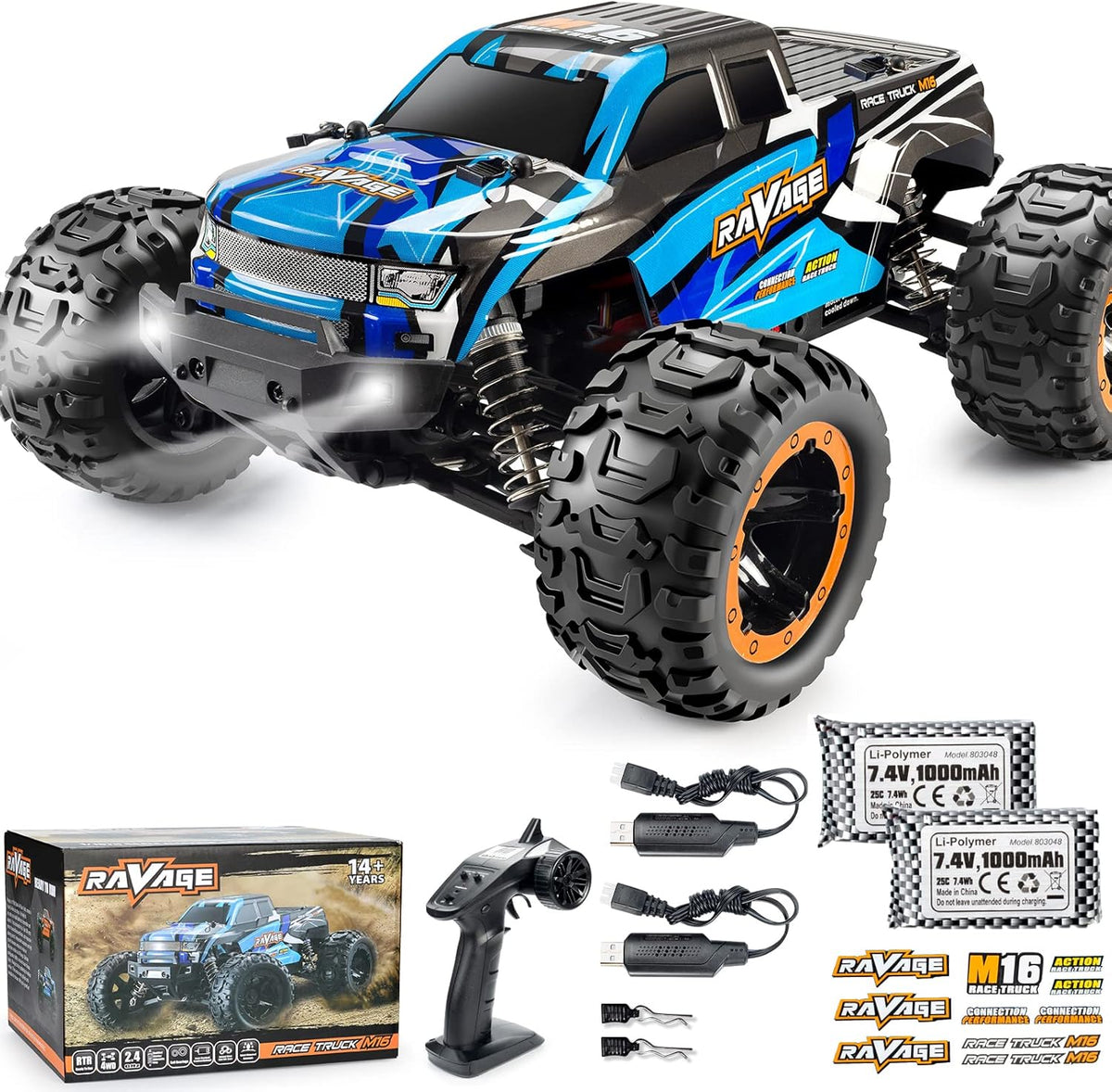 RC Cars 40km/h with 2 Rechargeable Batteries Remote Control Car 4WD Off Road Waterproof P80518