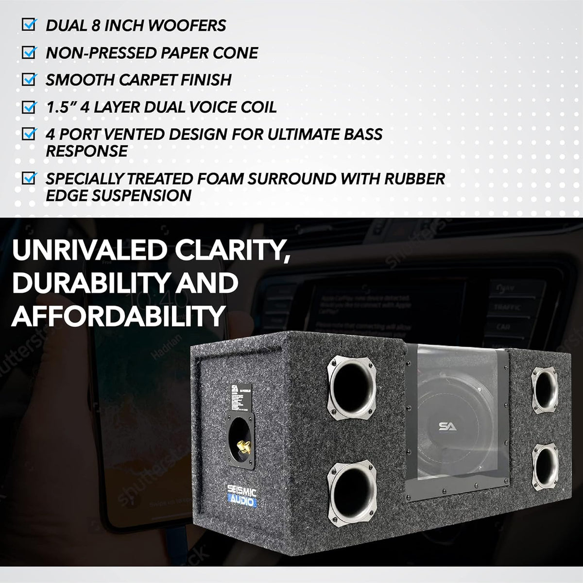 Dual 8 Inch 800 Watt Car Audio Subwoofer Box with LED Lights & Plexiglass Window W764890