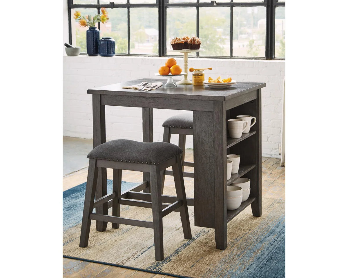 Counter Height Dining Table and Bar Stools Set of 3 Gray K2988