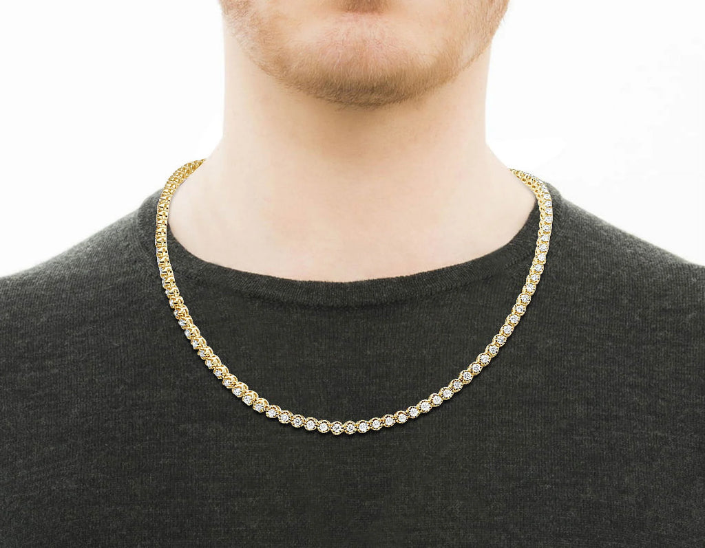 10K Yellow Gold Diamond Tennis Choker Necklace 4mm 21" 6.5CT L924