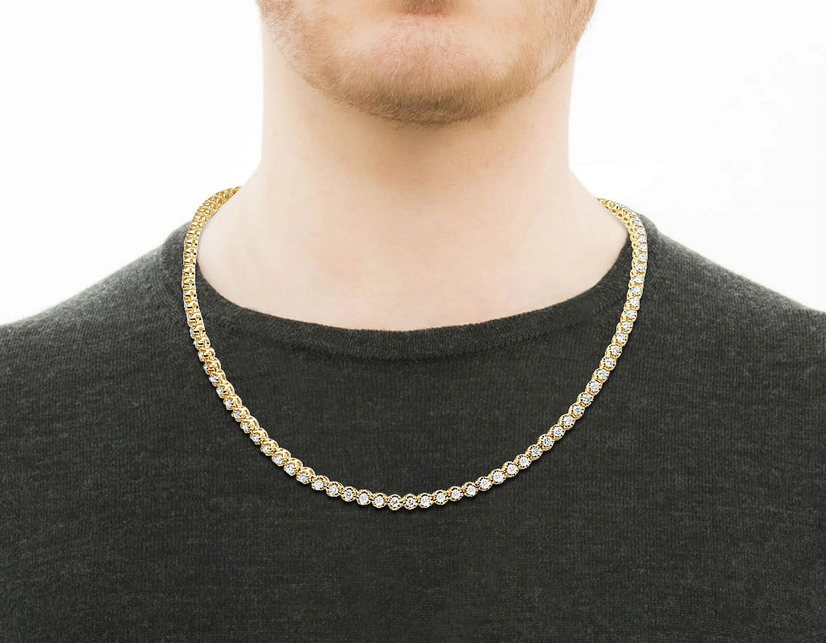 10K Yellow Gold Diamond Tennis Choker Necklace 4mm 21" 6.5CT L924